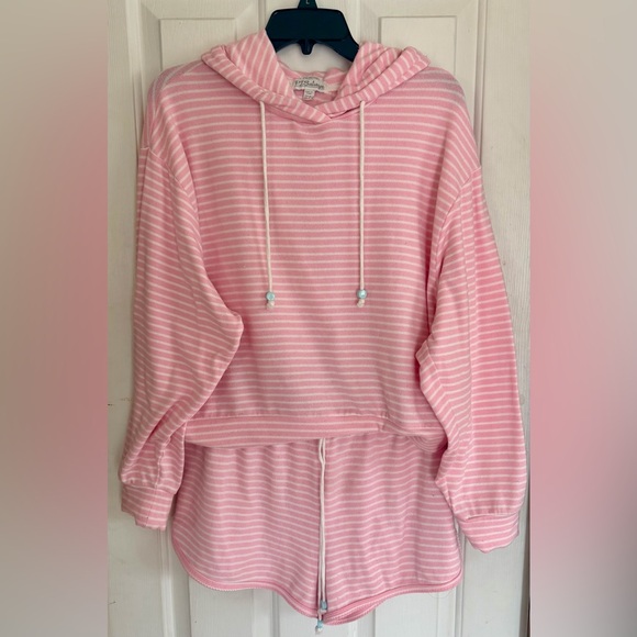 Other - PJ SALVAGE HAPPY DAYS Pink and white Striped Hoodie and short, pajama set!